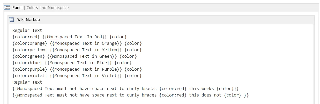 使用Wiki标记创建带颜色的等宽字体