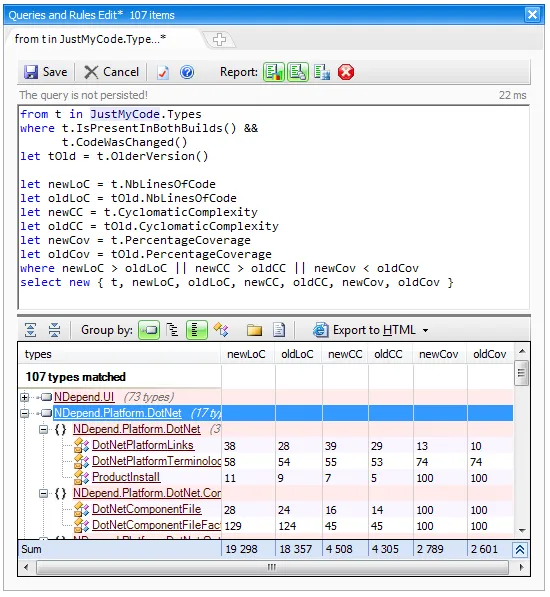 Code metric evolution match