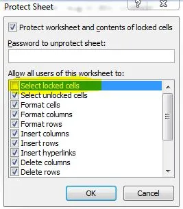 Excel protected sheet menu