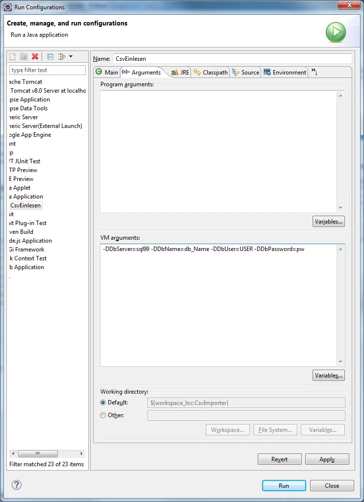 vm args in eclipse