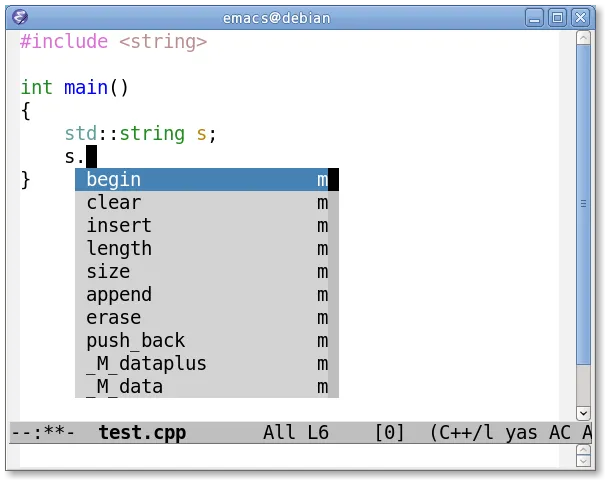 emacs gccsense screenshot