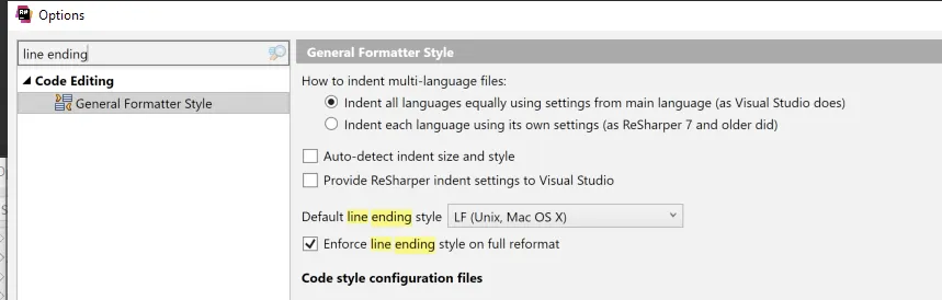 ReSharper configuration window