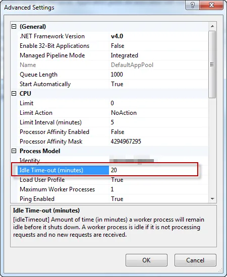 Application pool timeout