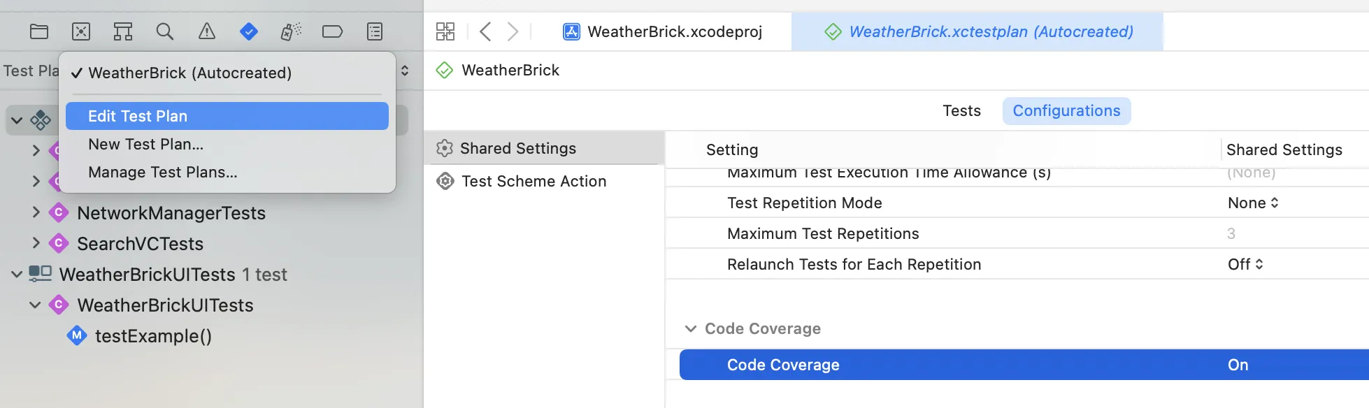 Code coverage in the Test plan