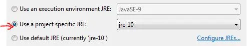 Use a project specific JRE is selected