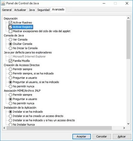 Java Control Panel: logs and tracing