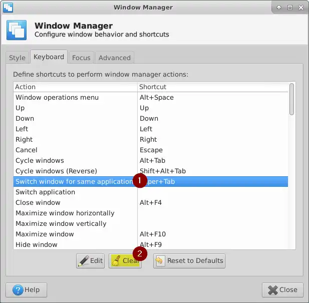 Window Manager screenshot how to clear switch window for same application
