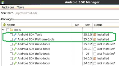 Android SDK Manager - Tools and Platform-tools