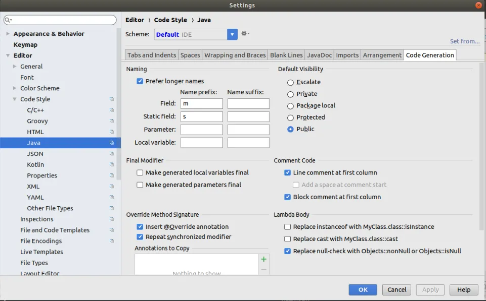 Code Generation Setting in Android Studio 3.x