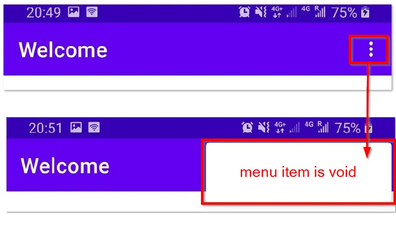 android toolbar menu item is void