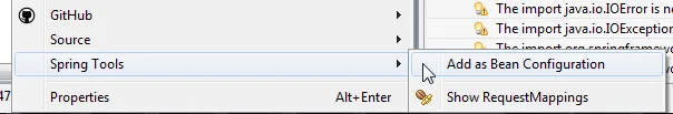 Spring Tools > Add as Bean Configuration