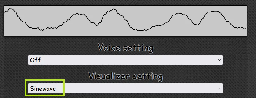 visualizer-setting to Sinewave illustrates TimeDomain data like an oscilloscope