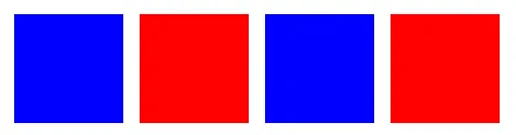 Four elements alternating colour on a single row.