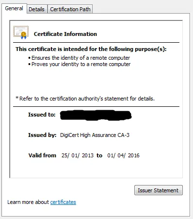 Certificate Screenshot