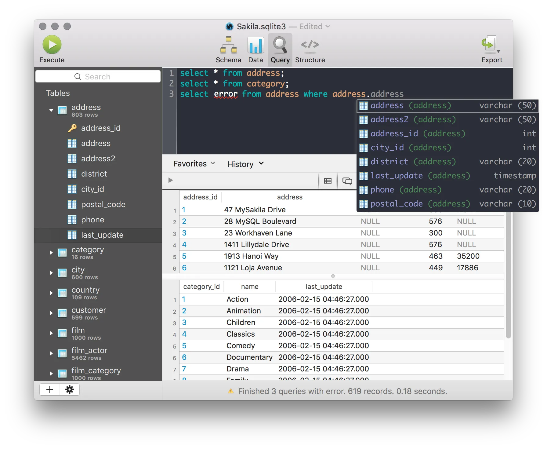 SQLPro for SQLite overview screenshot