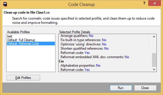 Code Cleanup Screenshot