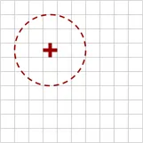 White 10*10 color grid with a circle and cross defining the brush area and center