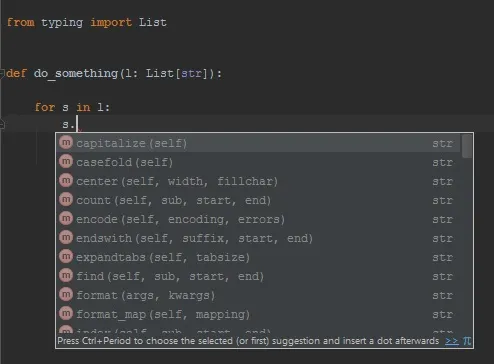 PyCharm 5.0 Code Completion using Type Hints