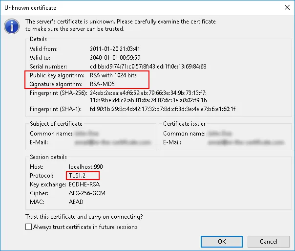 TLS 1.2 with old cert