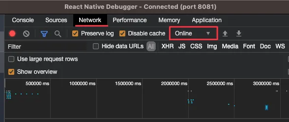 chrome devtools network tab showing the default connection setting values