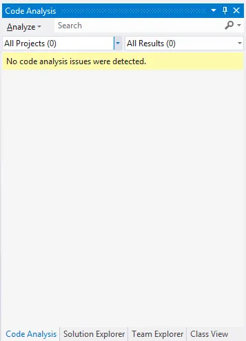 The Code Analysis user interface showing no issues