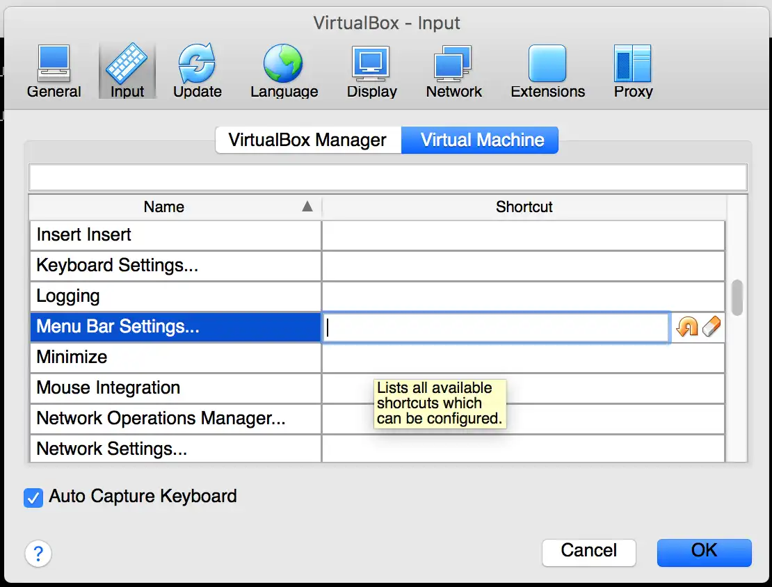 VirtualBox - Input dialog