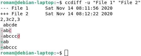 ccdiff example output