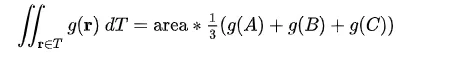 int over triangle g = 1/3 area * (g(A)+g(B)+g(C))