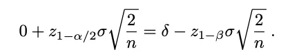 Equation that equates both null and alternative for the critical value