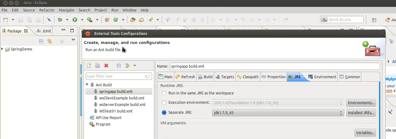 External tools configuration in eclipse