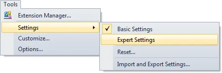 Visual Studio 工具菜单中的专家设置