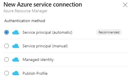 New Azure service connection