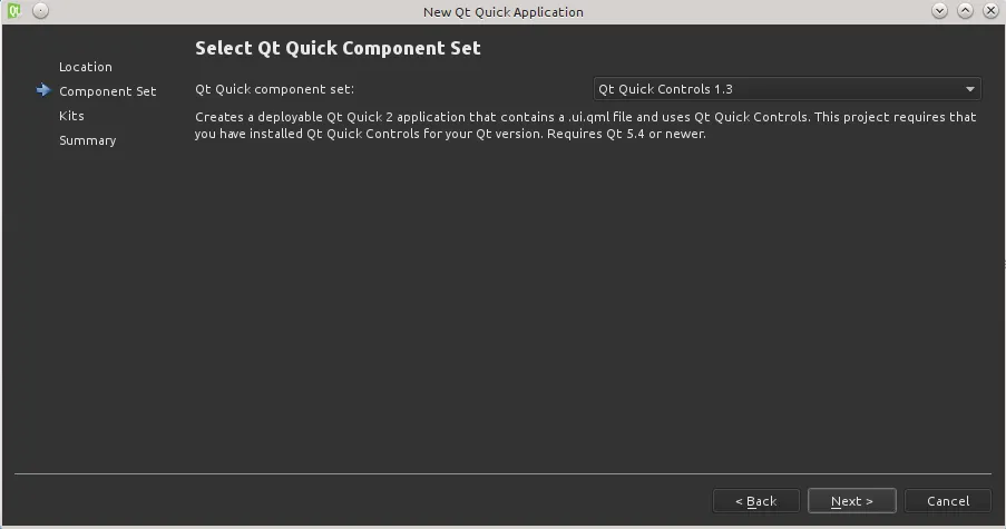 Qt Creator New project wizard Qt Quick Component Selection