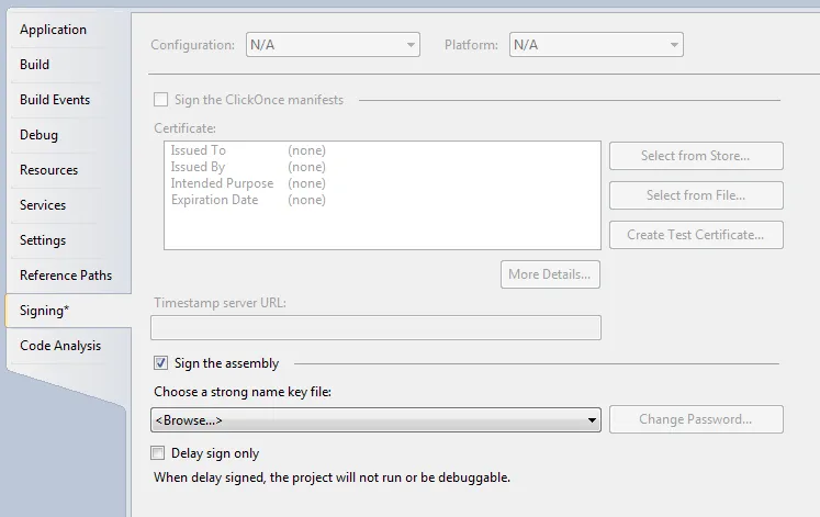 Check sign assembly in Visual Studio