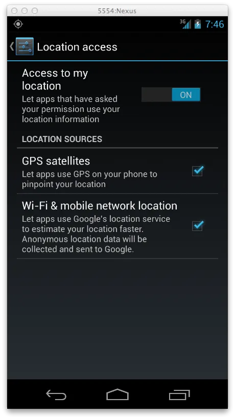 Location access settings screenshot