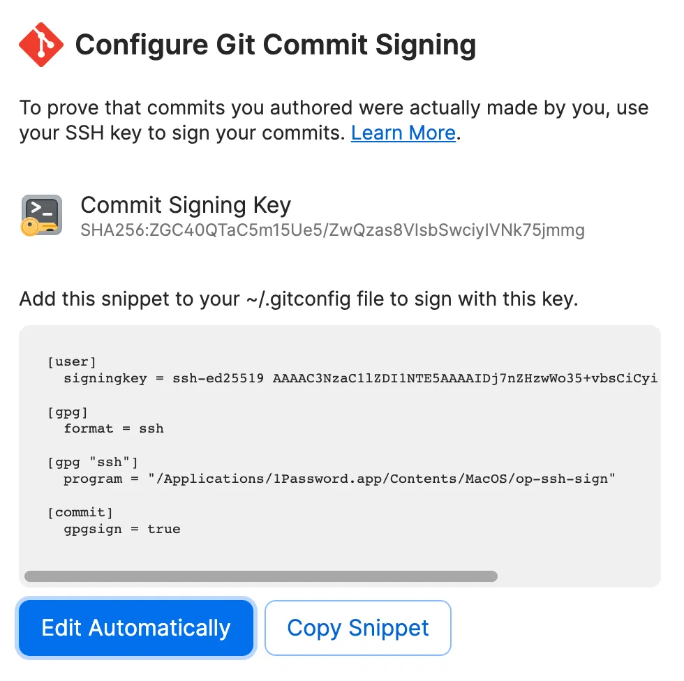 gitconfig with 1password