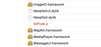 我的框架列表中的libPods.a
