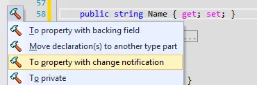 Visual Studio Screenshot showing ReShaper suggestions