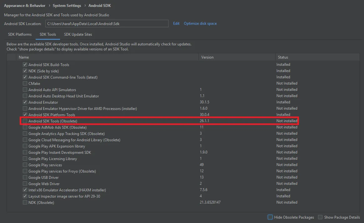 Android Studio 4.1 - SDK Manager