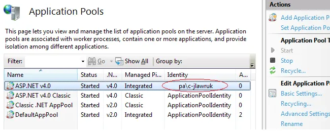 IIS Custom App Pool Identity