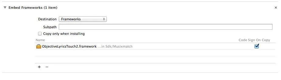 Build Phase > Embedded Frameworks