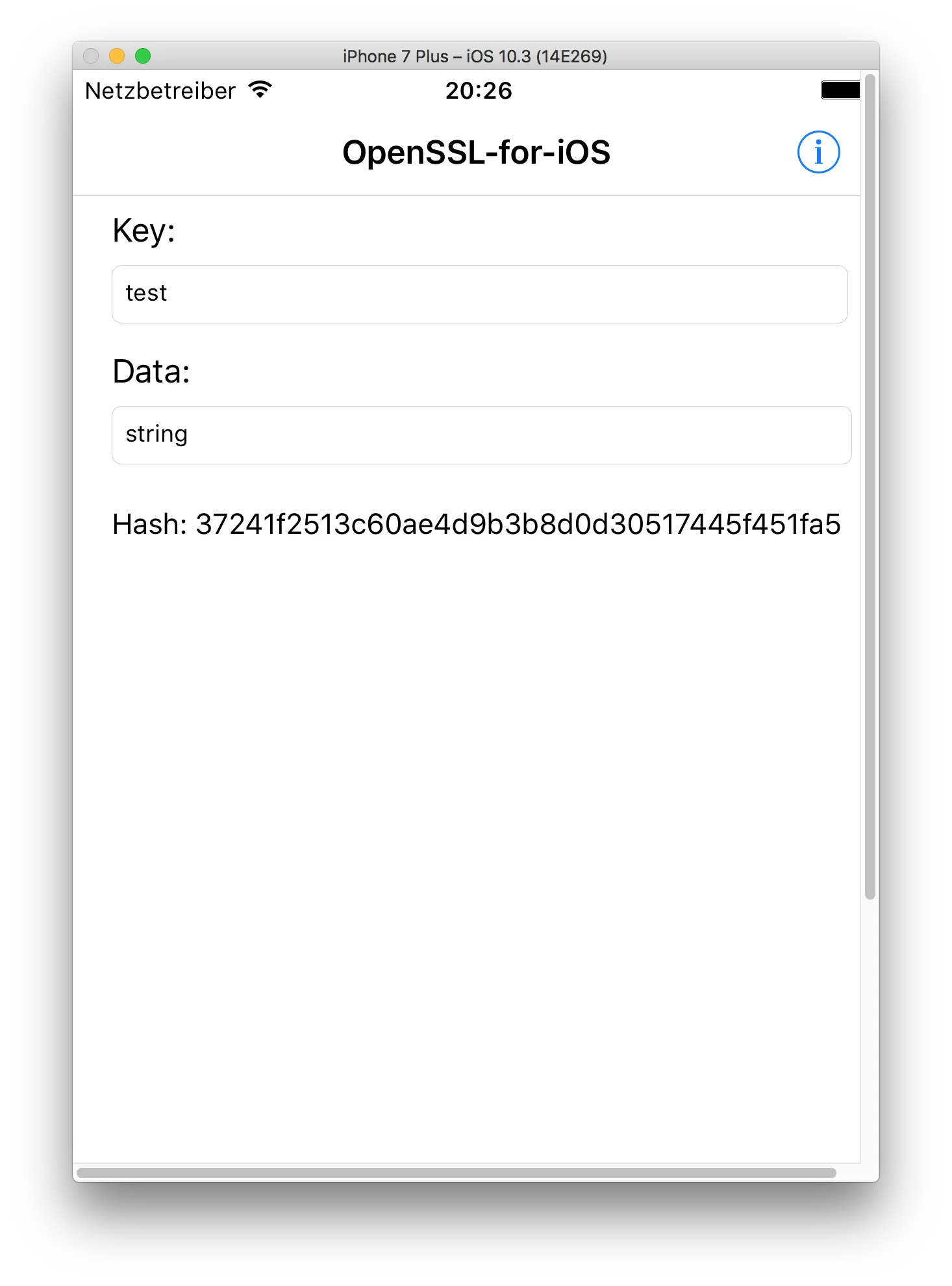 Screenshot of iOS example app