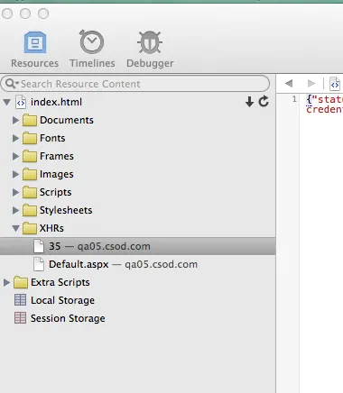 Select an XHR from the Resources Tab in Safari Web Insepctor