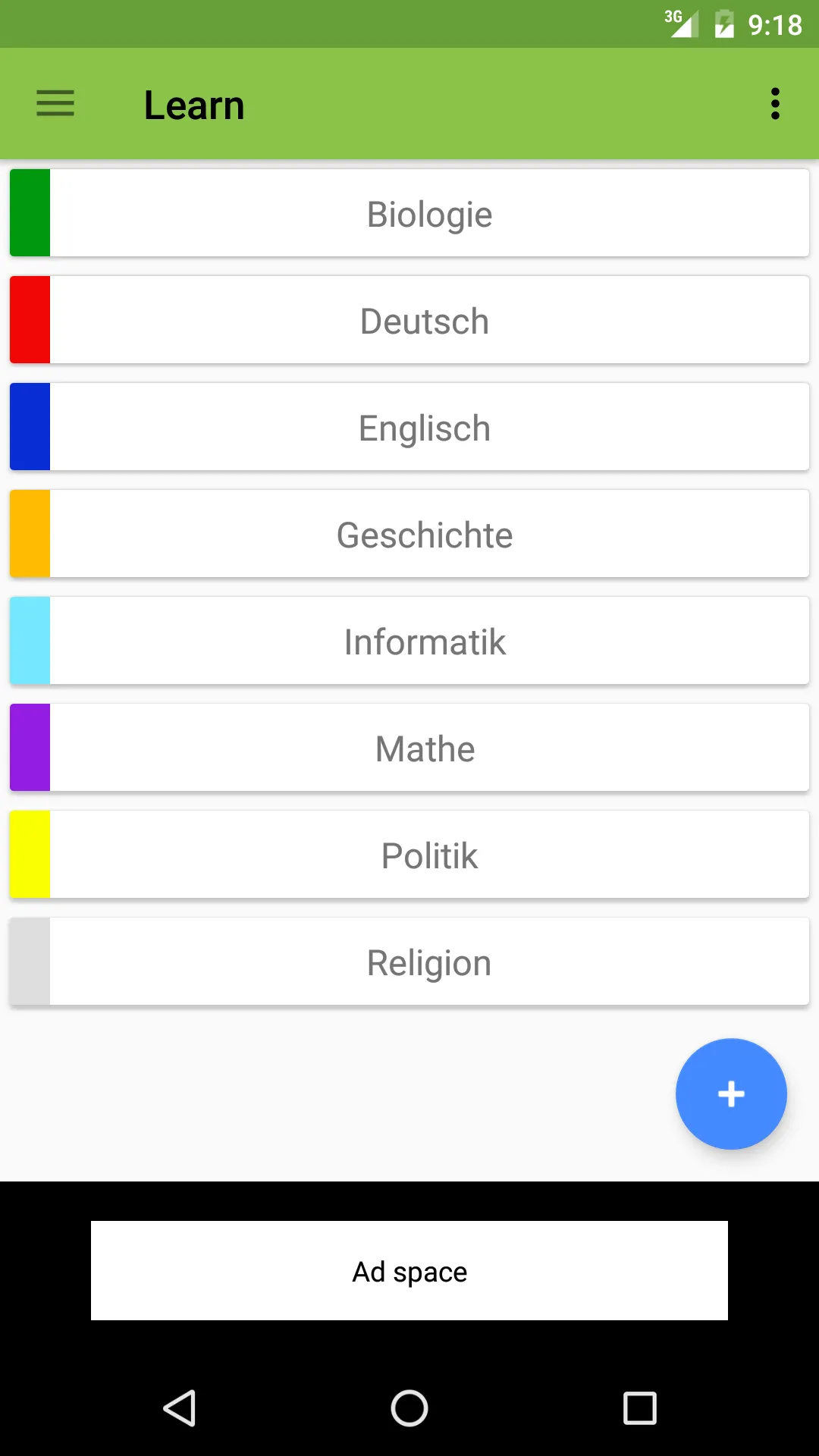 Recyclerview with Items (subjects) color and name (subject name)