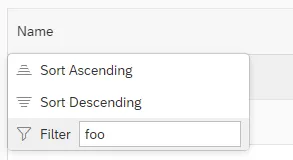 Example of where the filters are located in the table