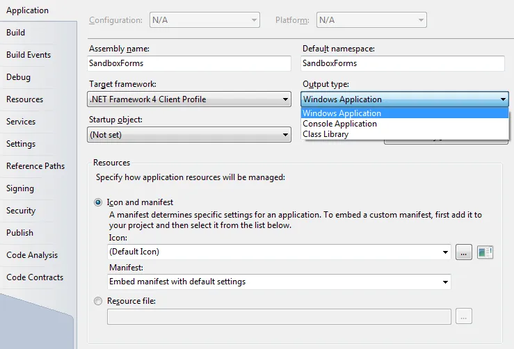 VS Project settings