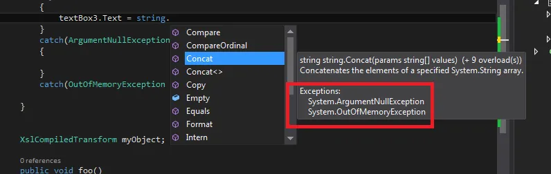 Visual Studio shown related exception