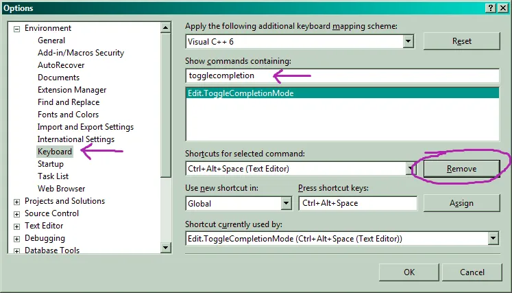 Visual Studio 中配置键盘选项