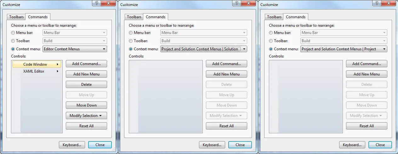 customize context menus