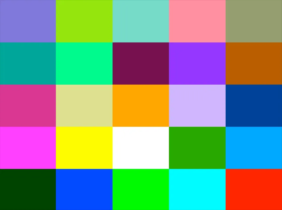 output for 25 colors as 5 by 5 color patches